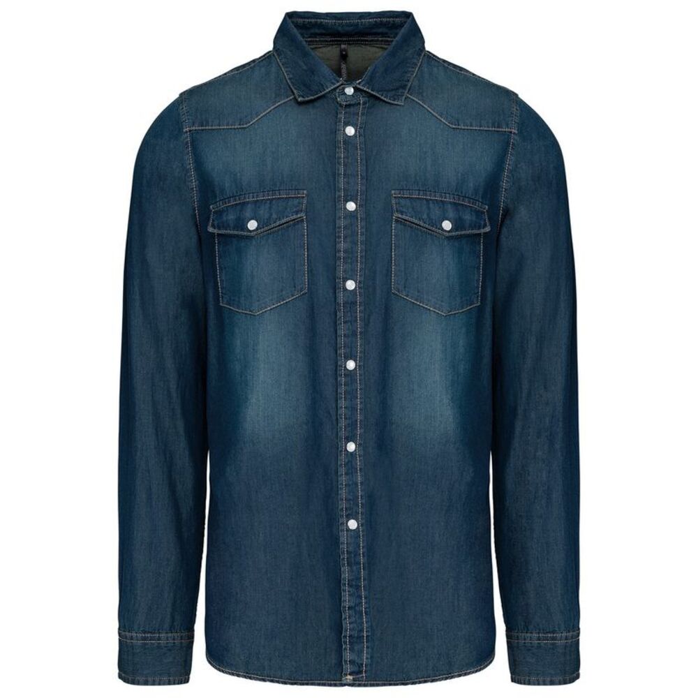 Kariban Mens Denim Long-Sleeved Shirt / Blue Jean